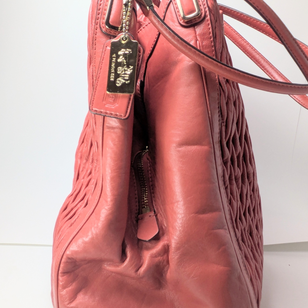 Coach Madison Phoebe Gathered Twist Papaya Leather Shoulder Bag - Picture 7 of 15